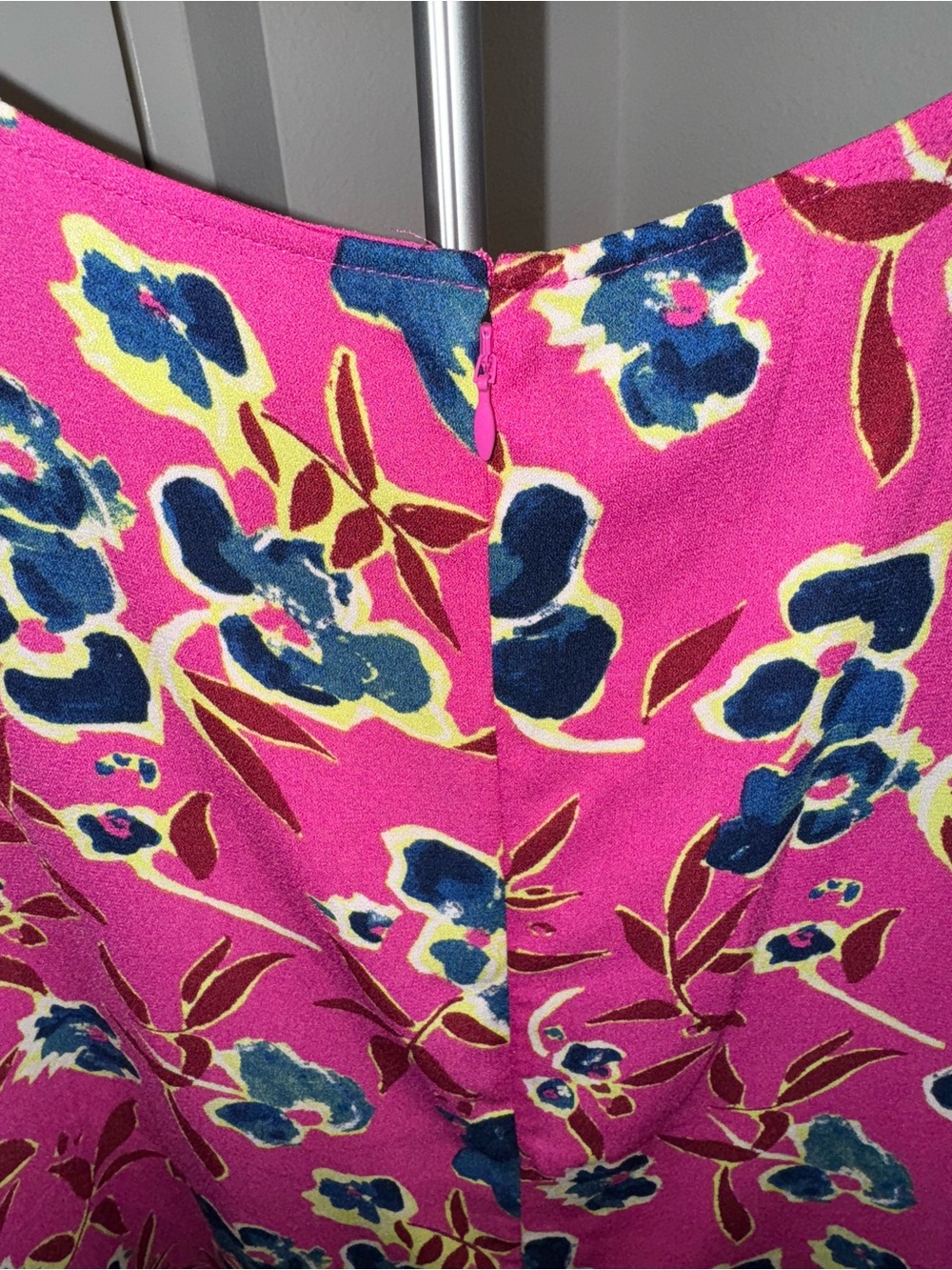 Halogen Pink Floral Dress Blue and Green Accents Zipper Resortwear Maximalist - Picture 3 of 5